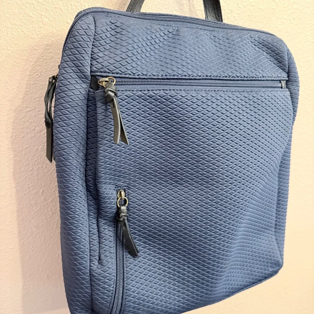The Sak Navy Blue Textured Diamond Quilted Backpack Bag with Black Straps